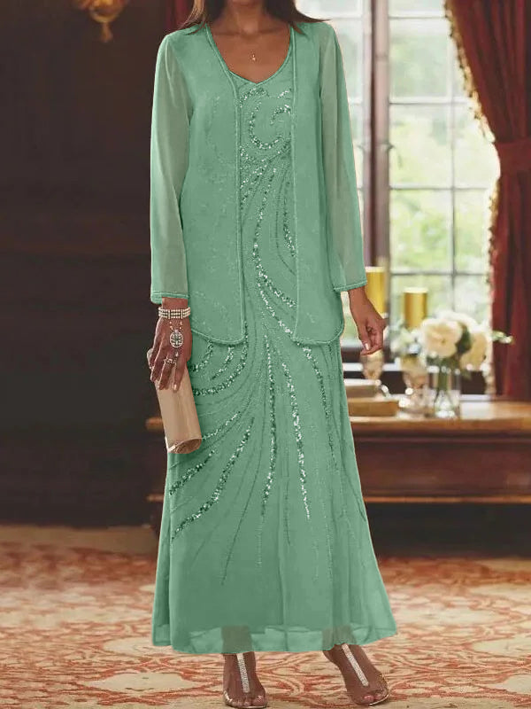 Jacketed Mother of the Bride and Groom Sequin Sheath or Column Dress with Jacket
