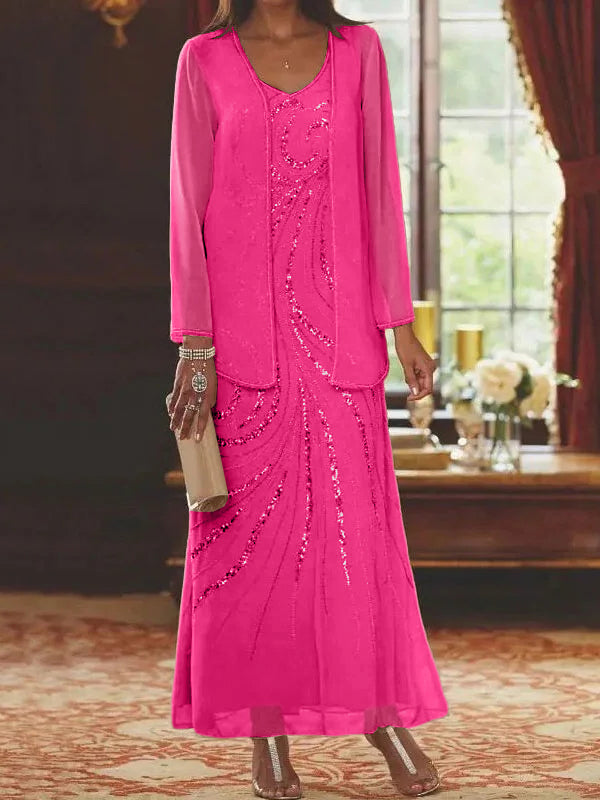 Jacketed Mother of the Bride and Groom Sequin Sheath or Column Dress with Jacket