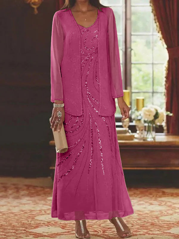 Jacketed Mother of the Bride and Groom Sequin Sheath or Column Dress with Jacket