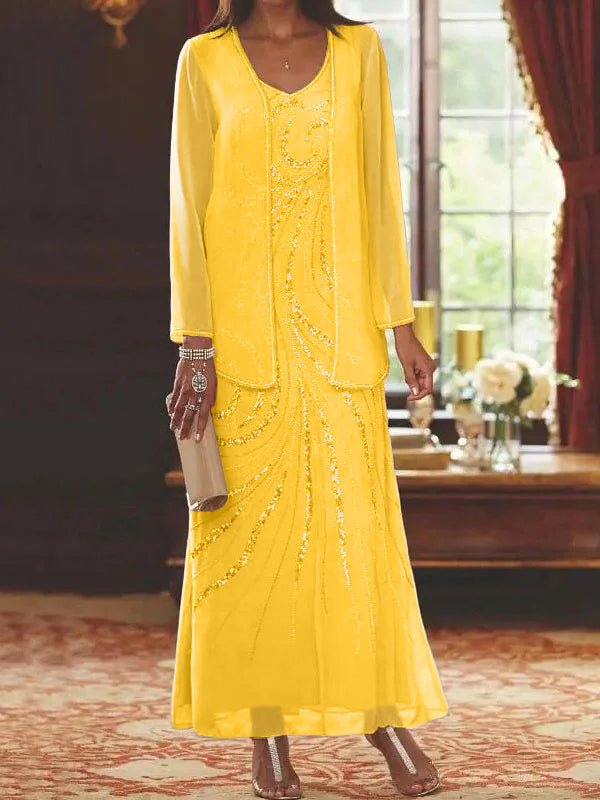 Jacketed Mother of the Bride and Groom Sequin Sheath or Column Dress with Jacket