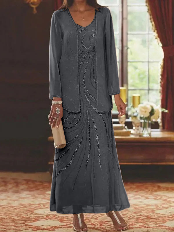 Jacketed Mother of the Bride and Groom Sequin Sheath or Column Dress with Jacket