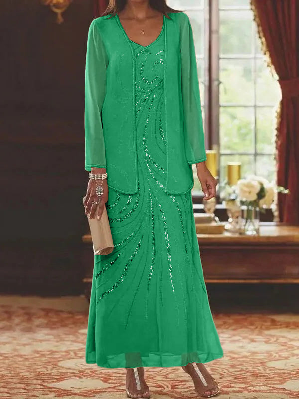 Jacketed Mother of the Bride and Groom Sequin Sheath or Column Dress with Jacket