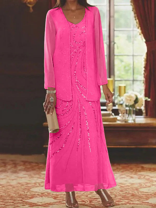 Jacketed Mother of the Bride and Groom Sequin Sheath or Column Dress with Jacket