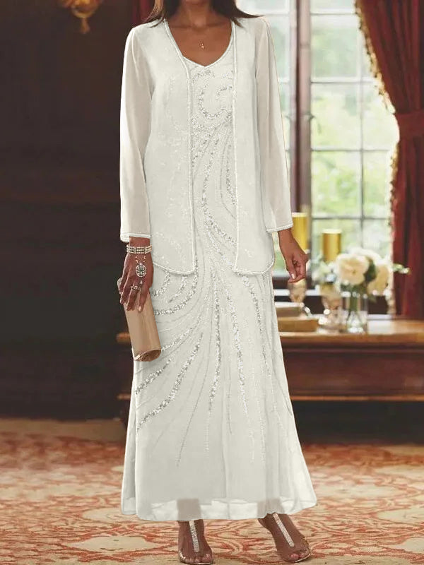 Jacketed Mother of the Bride and Groom Sequin Sheath or Column Dress with Jacket
