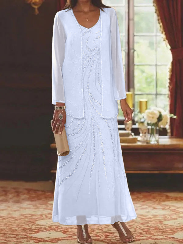 Jacketed Mother of the Bride and Groom Sequin Sheath or Column Dress with Jacket