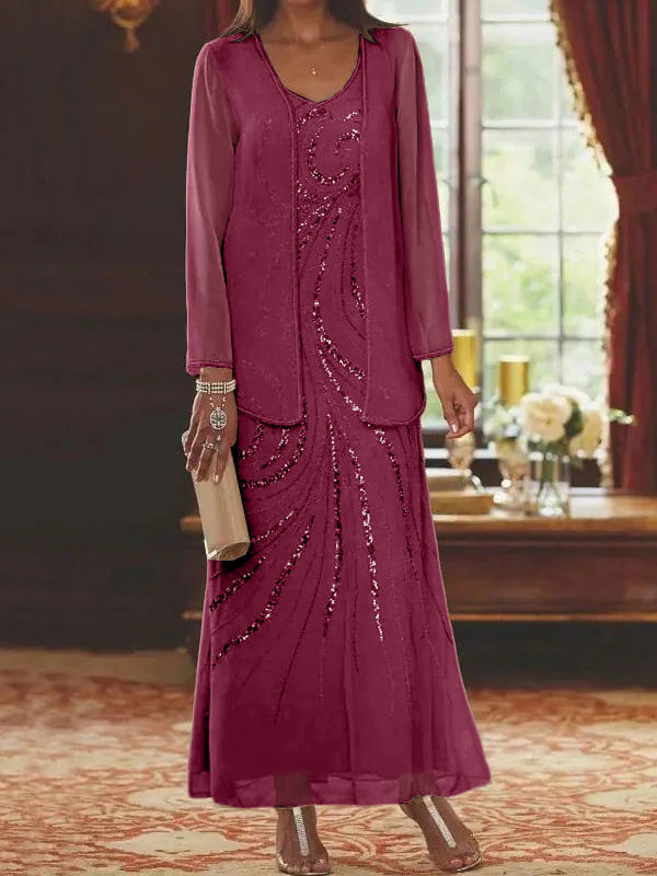 Jacketed Mother of the Bride and Groom Sequin Sheath or Column Dress with Jacket