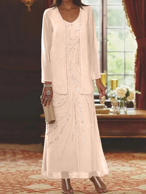 Jacketed Mother of the Bride and Groom Sequin Sheath or Column Dress with Jacket