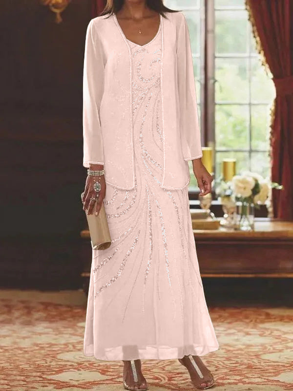 Jacketed Mother of the Bride and Groom Sequin Sheath or Column Dress with Jacket
