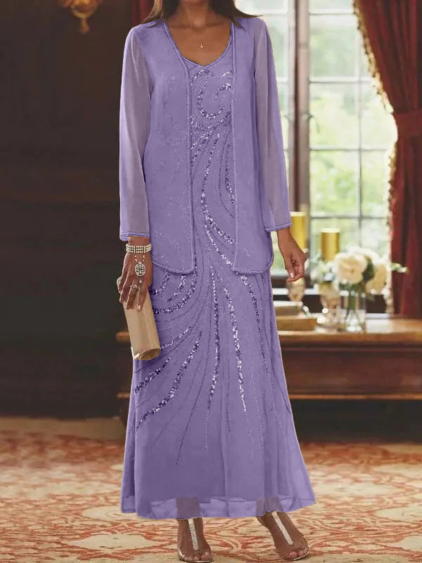 Jacketed Mother of the Bride and Groom Sequin Sheath or Column Dress with Jacket