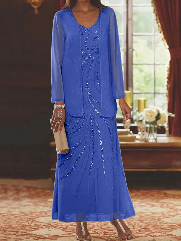 Jacketed Mother of the Bride and Groom Sequin Sheath or Column Dress with Jacket