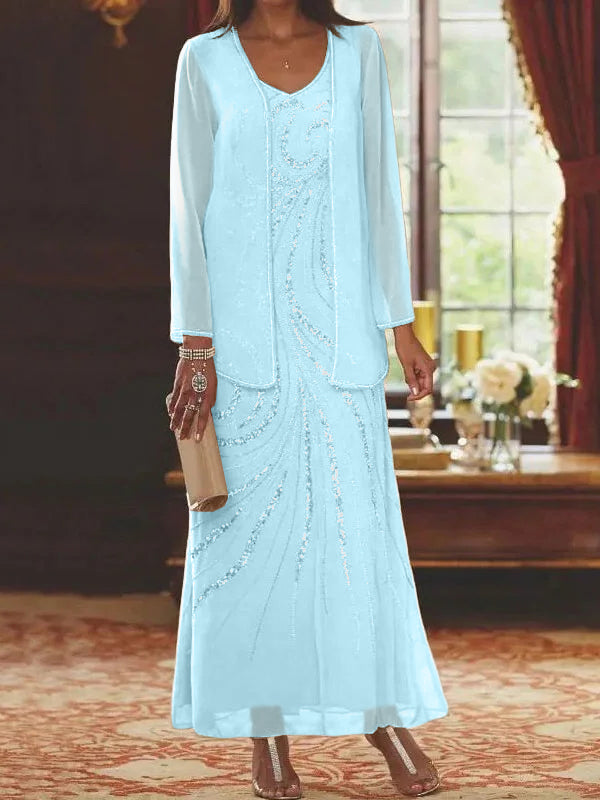 Jacketed Mother of the Bride and Groom Sequin Sheath or Column Dress with Jacket