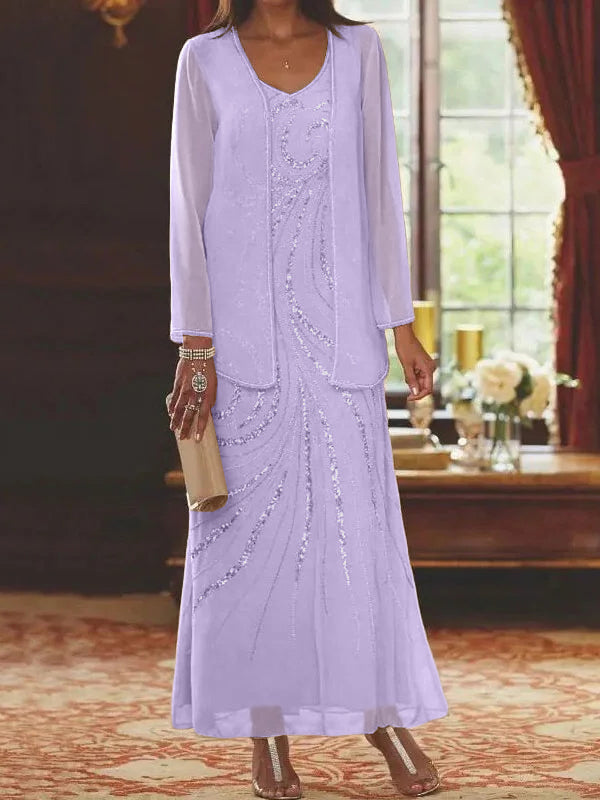 Jacketed Mother of the Bride and Groom Sequin Sheath or Column Dress with Jacket