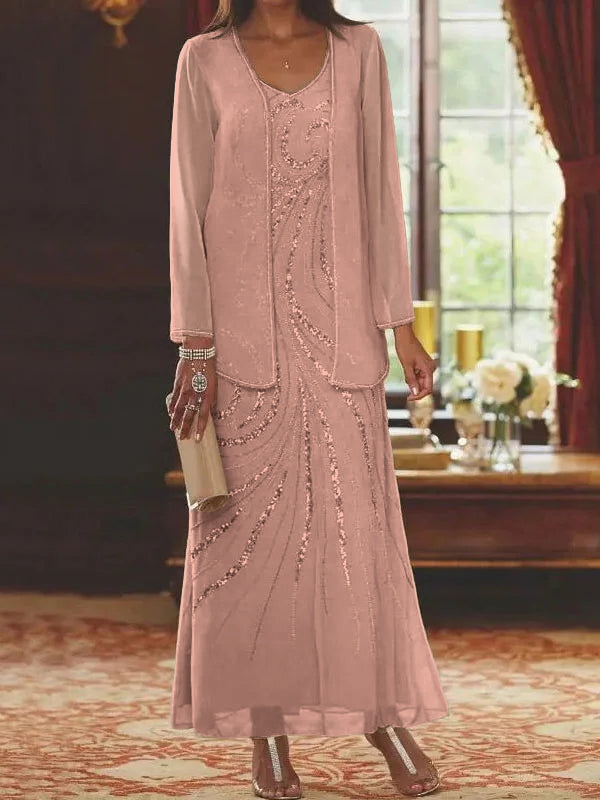 Jacketed Mother of the Bride and Groom Sequin Sheath or Column Dress with Jacket