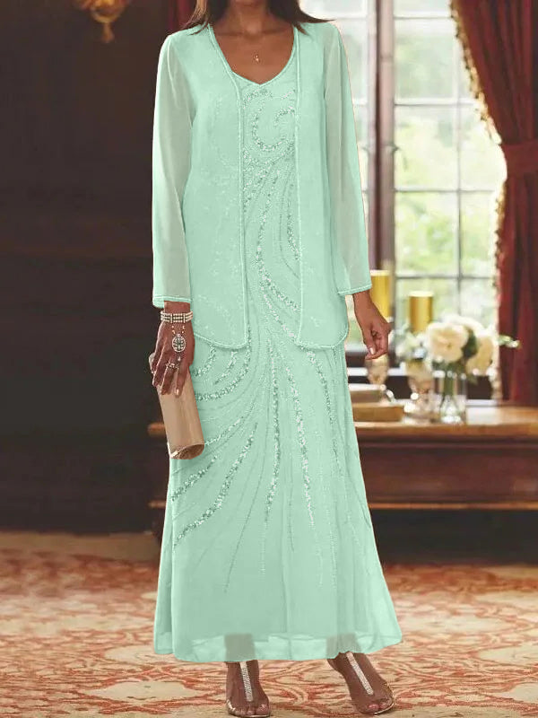Jacketed Mother of the Bride and Groom Sequin Sheath or Column Dress with Jacket