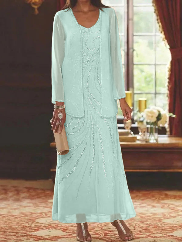 Jacketed Mother of the Bride and Groom Sequin Sheath or Column Dress with Jacket