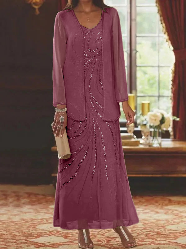 Jacketed Mother of the Bride and Groom Sequin Sheath or Column Dress with Jacket