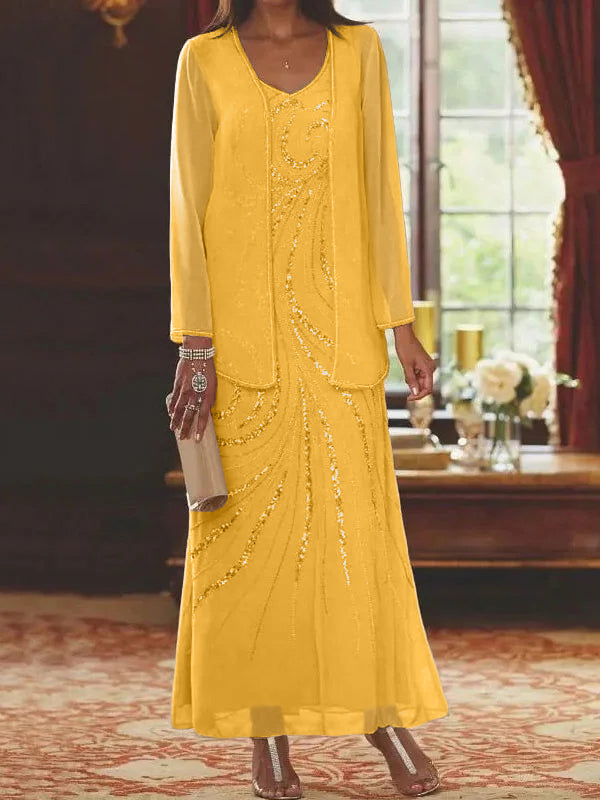 Jacketed Mother of the Bride and Groom Sequin Sheath or Column Dress with Jacket