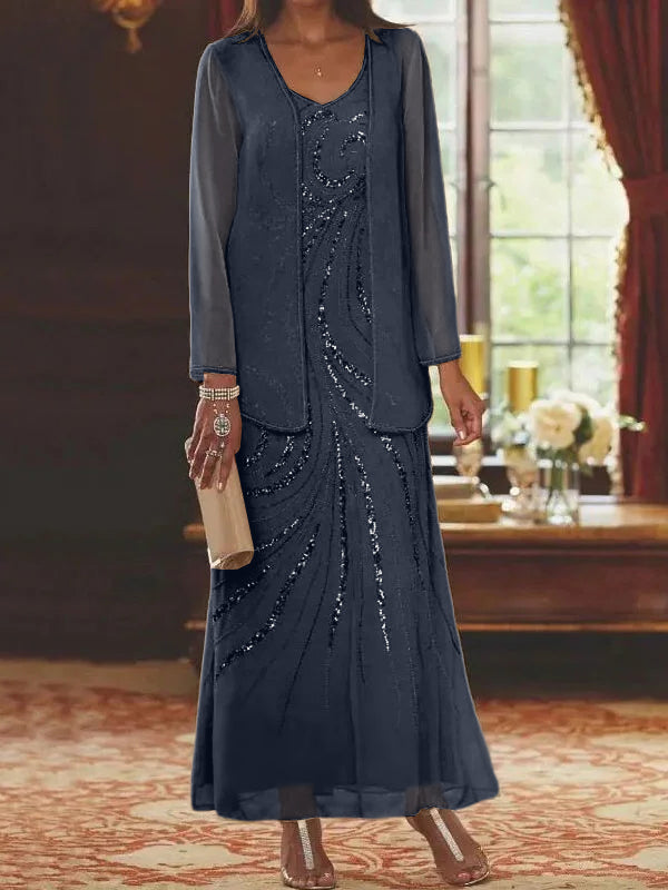 Jacketed Mother of the Bride and Groom Sequin Sheath or Column Dress with Jacket