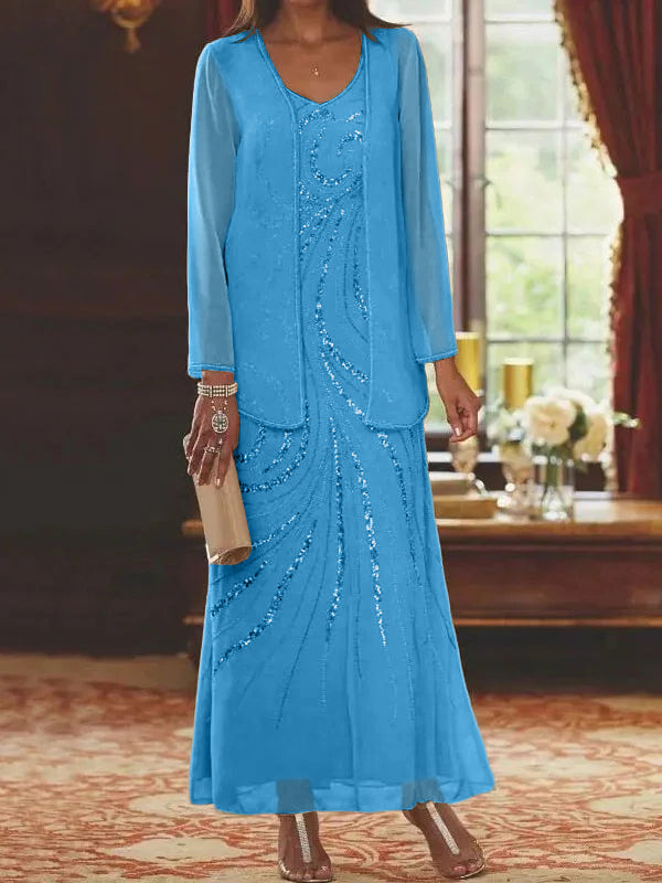Jacketed Mother of the Bride and Groom Sequin Sheath or Column Dress with Jacket