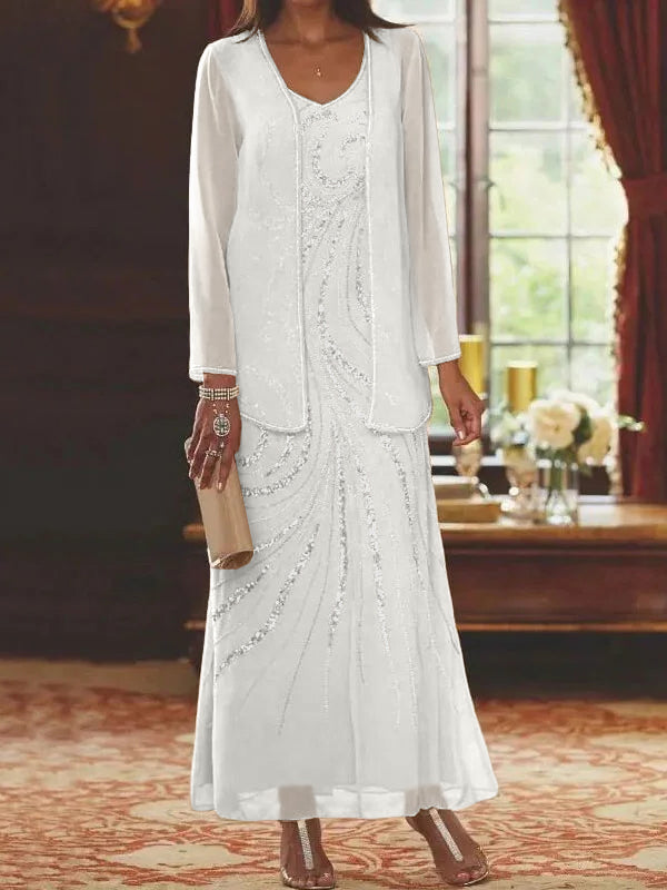 Jacketed Mother of the Bride and Groom Sequin Sheath or Column Dress with Jacket