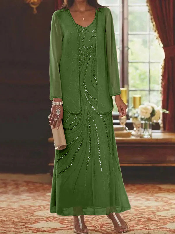 Jacketed Mother of the Bride and Groom Sequin Sheath or Column Dress with Jacket