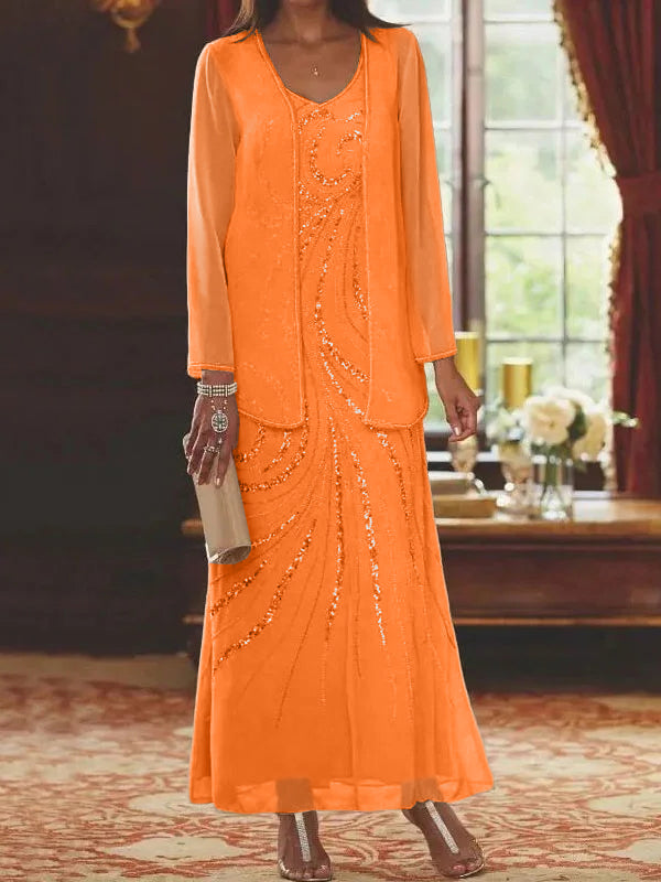 Jacketed Mother of the Bride and Groom Sequin Sheath or Column Dress with Jacket