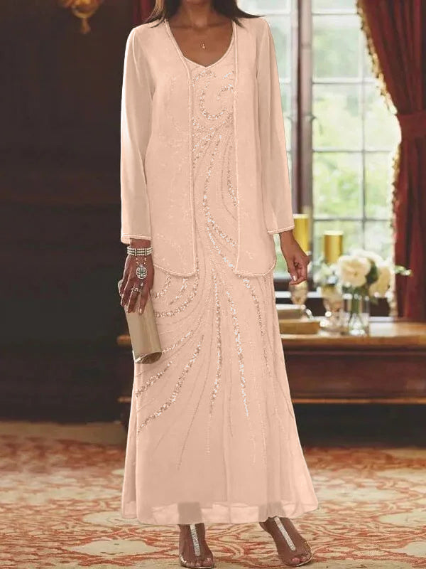 Jacketed Mother of the Bride and Groom Sequin Sheath or Column Dress with Jacket