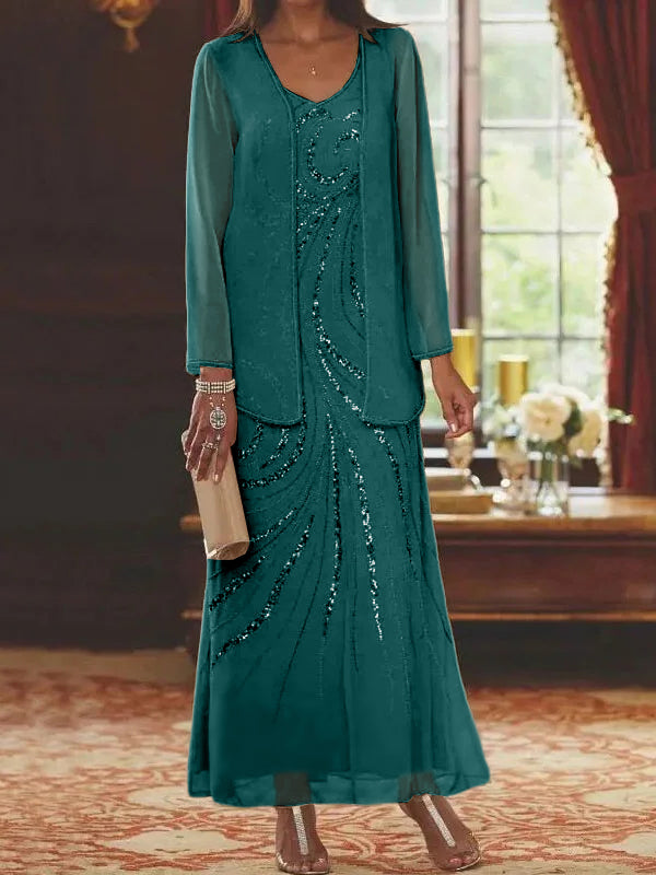 Jacketed Mother of the Bride and Groom Sequin Sheath or Column Dress with Jacket