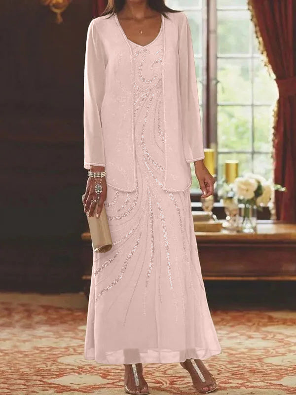 Jacketed Mother of the Bride and Groom Sequin Sheath or Column Dress with Jacket