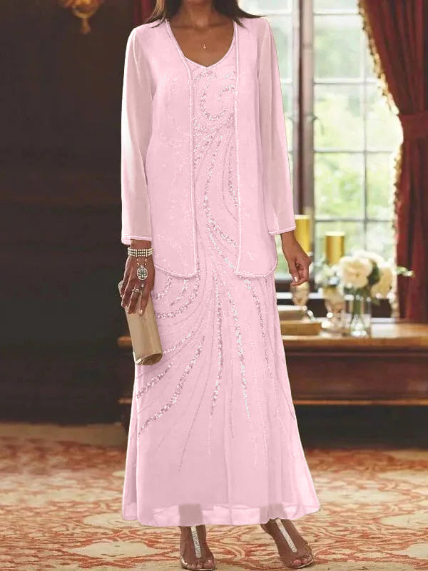 Jacketed Mother of the Bride and Groom Sequin Sheath or Column Dress with Jacket