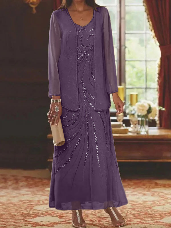 Jacketed Mother of the Bride and Groom Sequin Sheath or Column Dress with Jacket