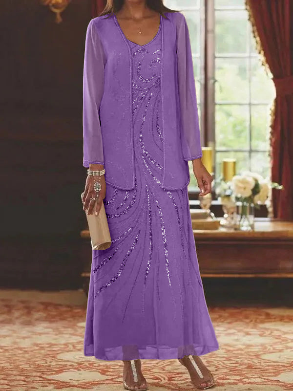 Jacketed Mother of the Bride and Groom Sequin Sheath or Column Dress with Jacket