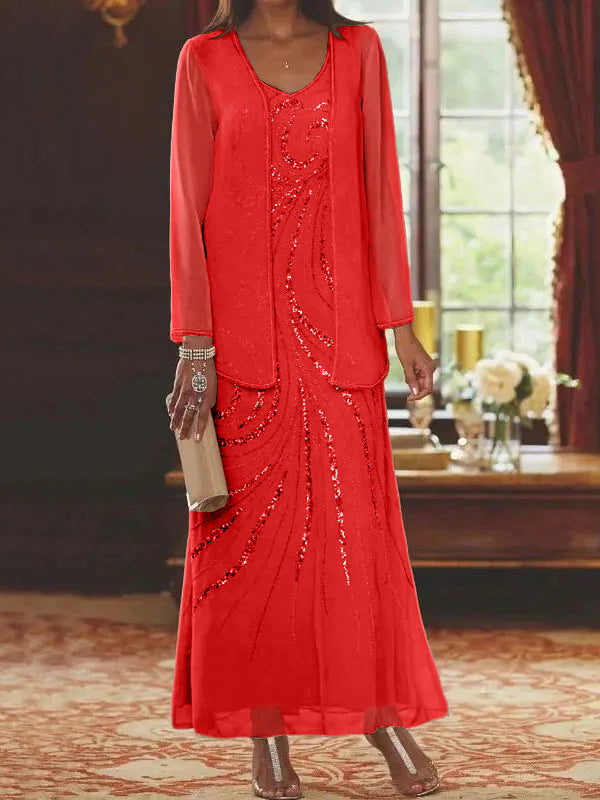 Jacketed Mother of the Bride and Groom Sequin Sheath or Column Dress with Jacket
