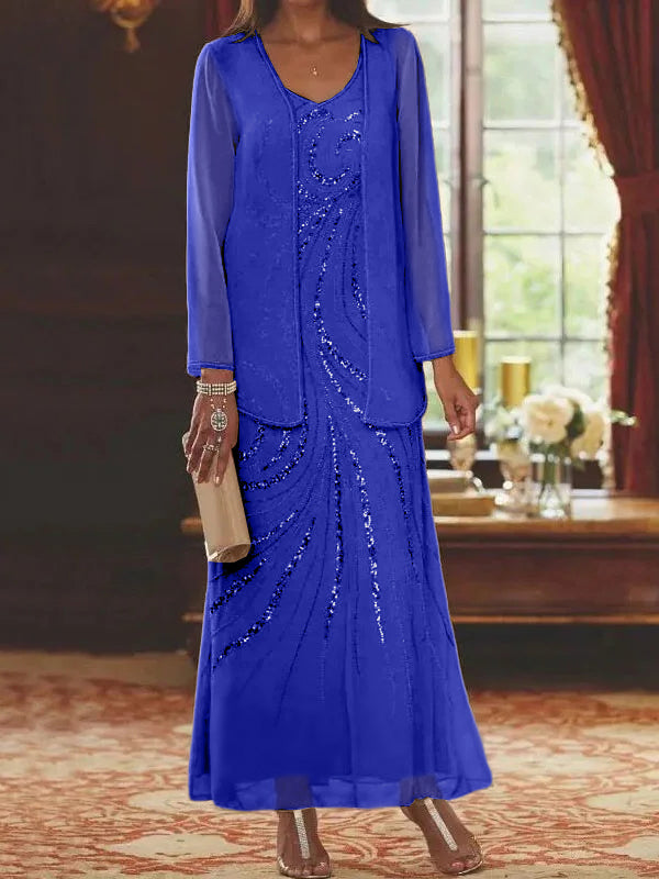 Jacketed Mother of the Bride and Groom Sequin Sheath or Column Dress with Jacket