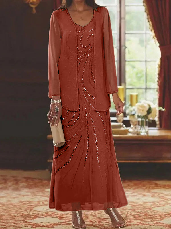 Jacketed Mother of the Bride and Groom Sequin Sheath or Column Dress with Jacket