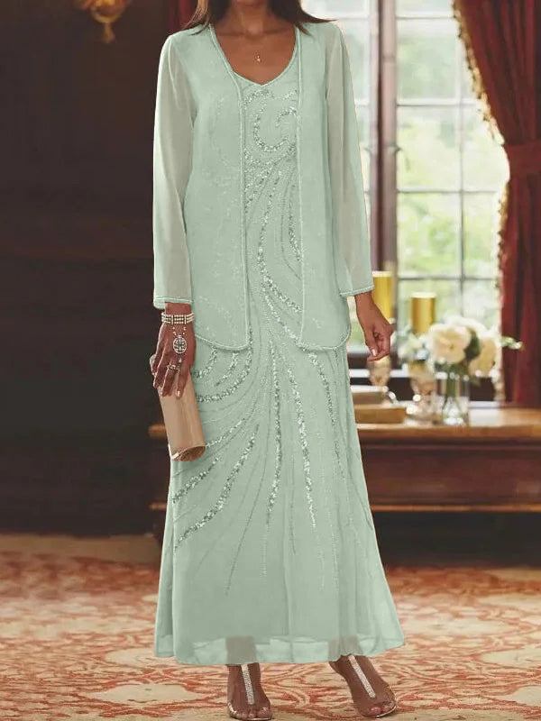 Jacketed Mother of the Bride and Groom Sequin Sheath or Column Dress with Jacket