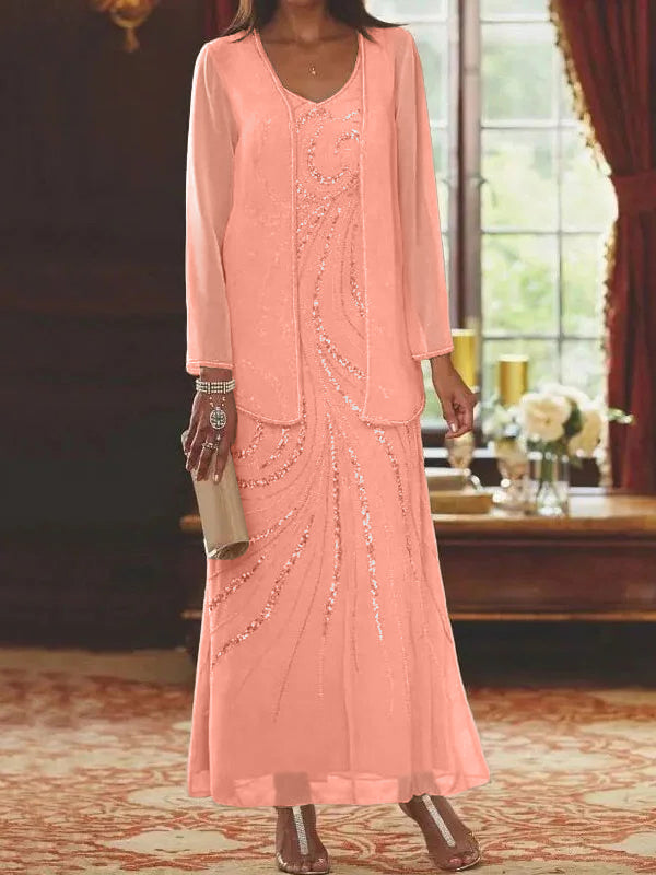 Jacketed Mother of the Bride and Groom Sequin Sheath or Column Dress with Jacket