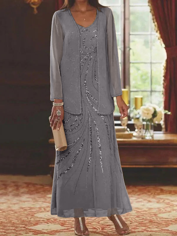 Jacketed Mother of the Bride and Groom Sequin Sheath or Column Dress with Jacket