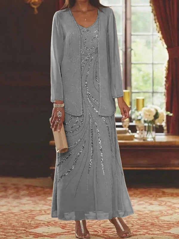 Jacketed Mother of the Bride and Groom Sequin Sheath or Column Dress with Jacket