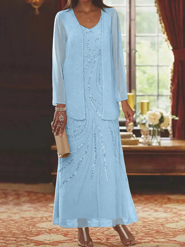 Jacketed Mother of the Bride and Groom Sequin Sheath or Column Dress with Jacket