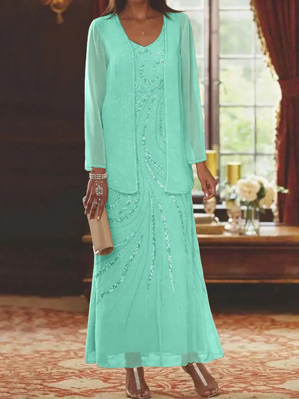 Jacketed Mother of the Bride and Groom Sequin Sheath or Column Dress with Jacket