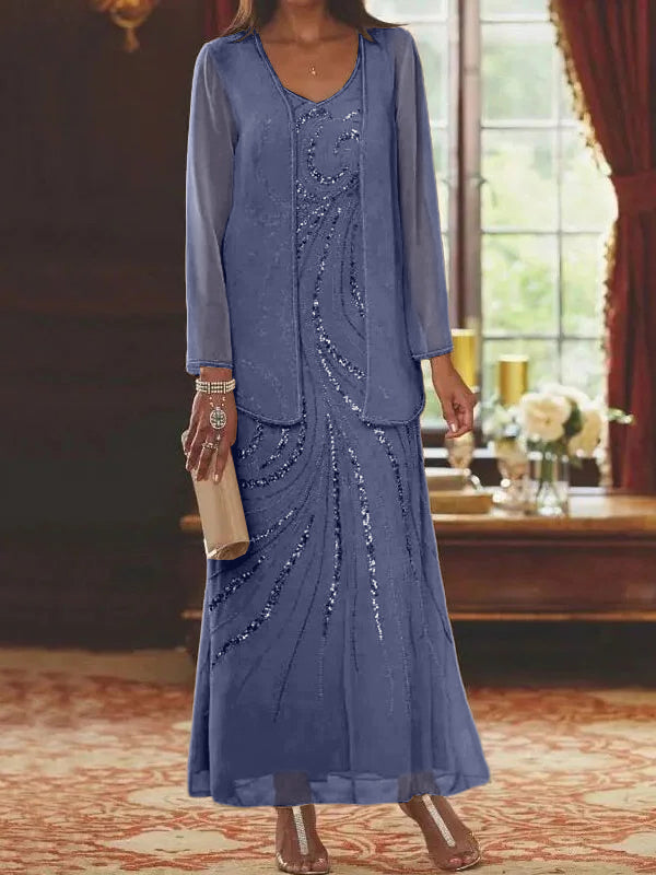 Jacketed Mother of the Bride and Groom Sequin Sheath or Column Dress with Jacket