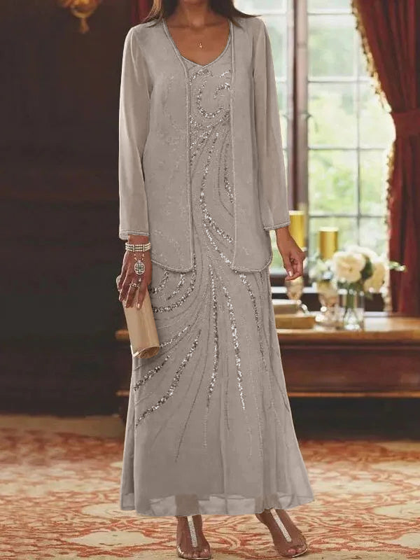Jacketed Mother of the Bride and Groom Sequin Sheath or Column Dress with Jacket