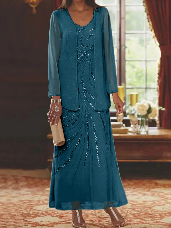 Jacketed Mother of the Bride and Groom Sequin Sheath or Column Dress with Jacket