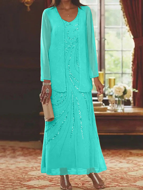 Jacketed Mother of the Bride and Groom Sequin Sheath or Column Dress with Jacket