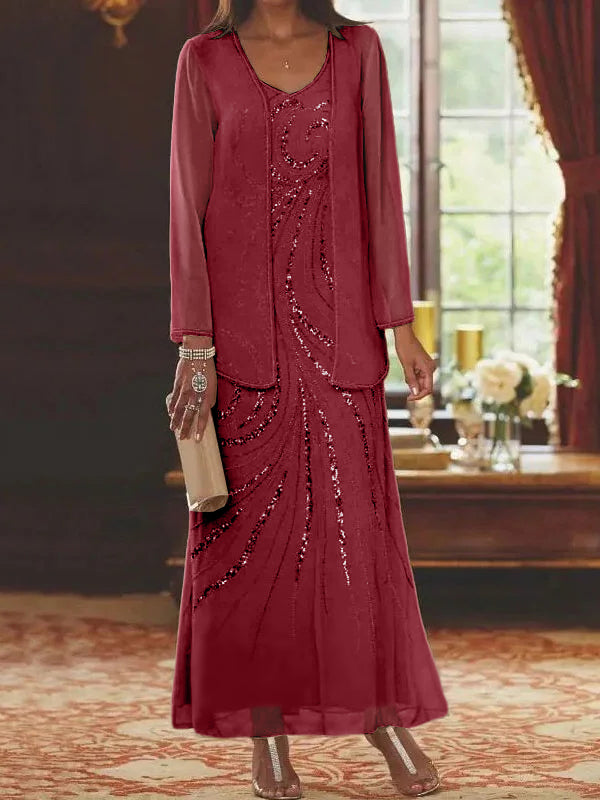 Jacketed Mother of the Bride and Groom Sequin Sheath or Column Dress with Jacket