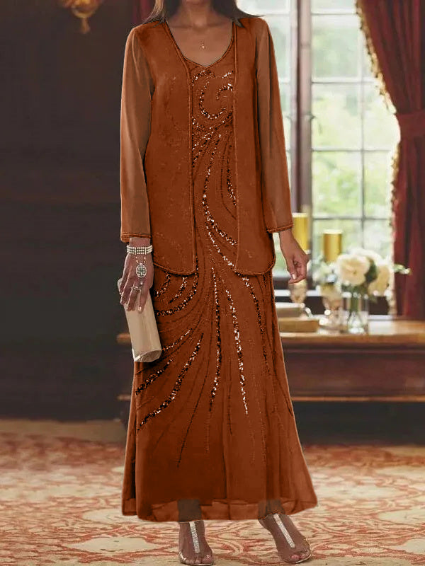 Jacketed Mother of the Bride and Groom Sequin Sheath or Column Dress with Jacket