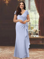 Plus Size Mother Of The Bride V Neck Sheath Dress With Ruffles And Appliques
