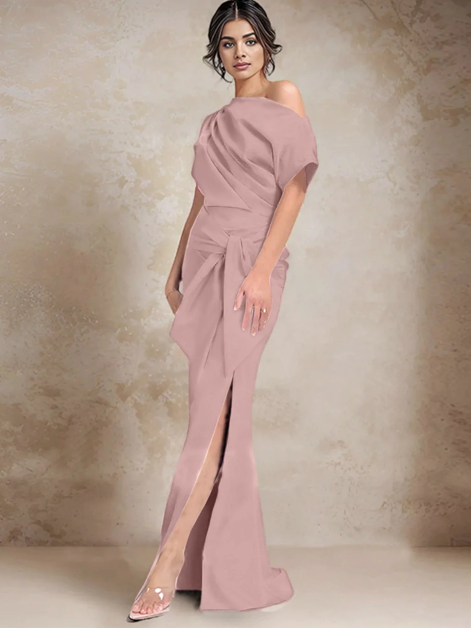 Vestidos de madrina con escote de un solo hombro estilo trompeta/sirena y abertura lateral