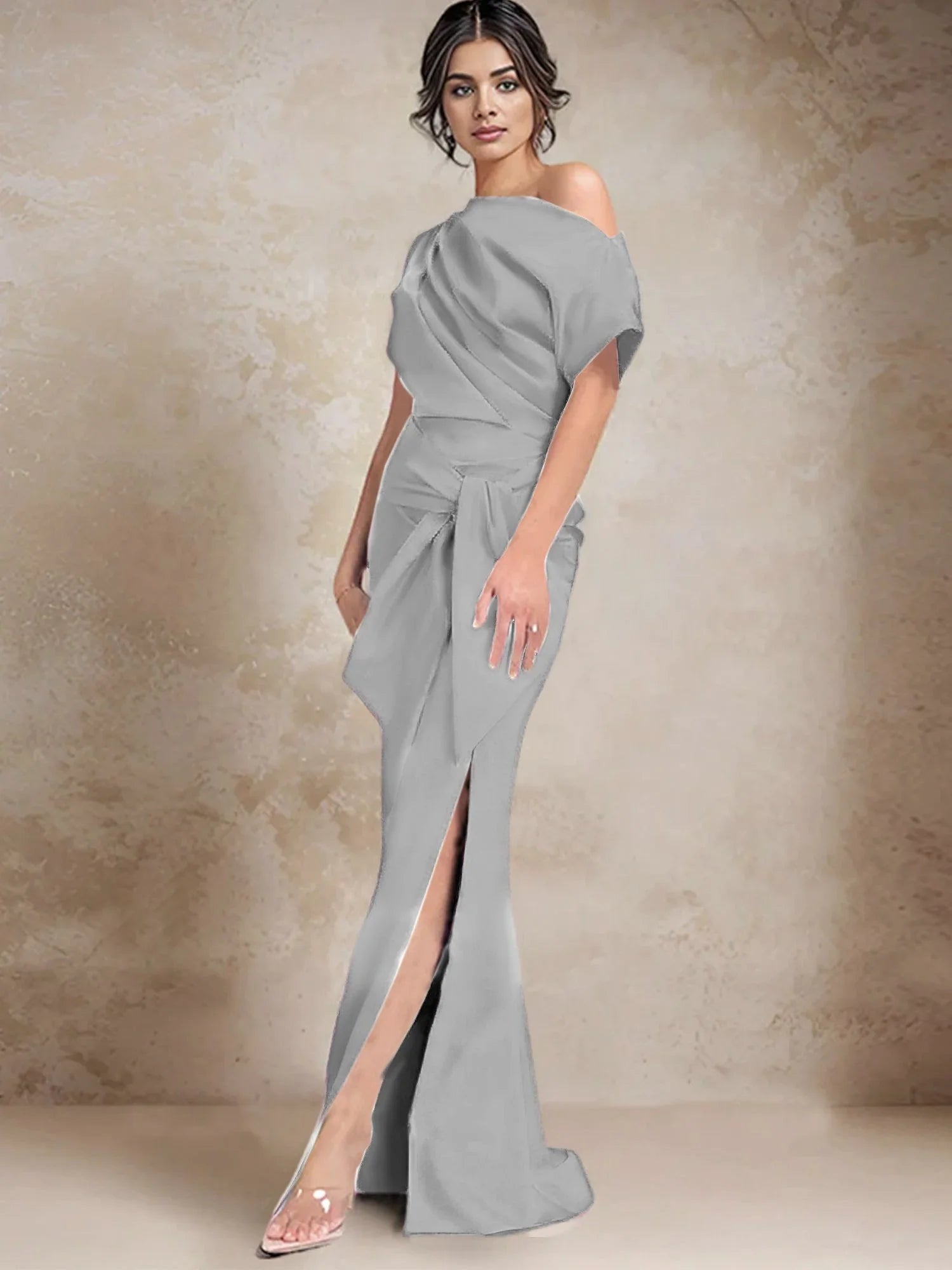 Vestidos de madrina con escote de un solo hombro estilo trompeta/sirena y abertura lateral